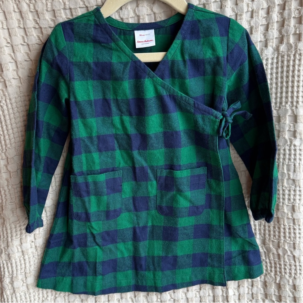 Hanna Andersson Buffalo Plaid Flannel Wrap Dress with Bloomers
